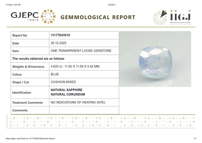 Natural Blue Sapphire (Neelam) 4.62 Carats