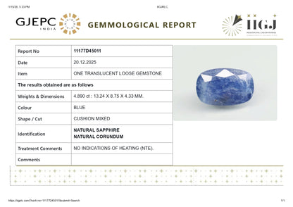 Natural Blue Sapphire (Neelam) 4.89 Carats