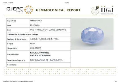 Natural Blue Sapphire (Neelam) 4.36 Carat