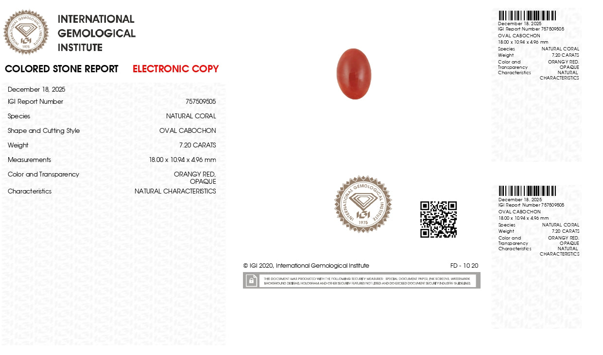 Japanese Red Coral (Moonga) 7.20 Carats