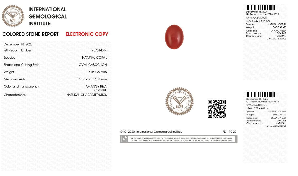 Japanese Red Coral (Moonga) 5.05 Carats