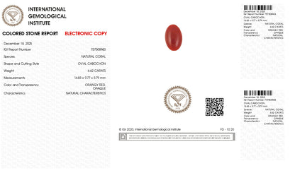 Japanese Red Coral (Moonga) 6.62 Carats
