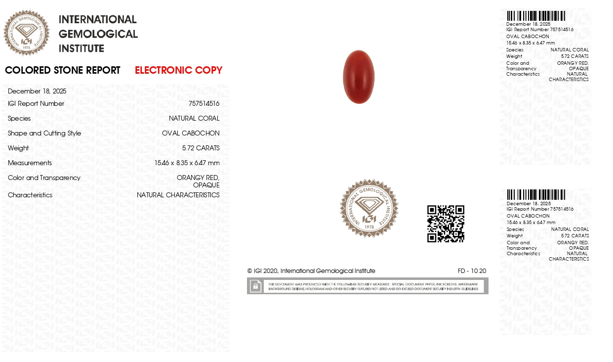 Japanese Red Coral (Moonga) 5.72 Carats