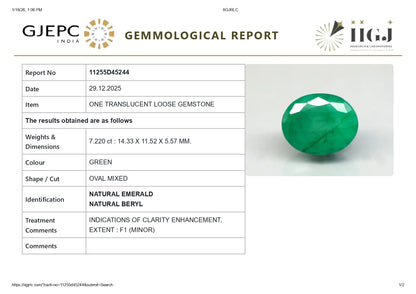 Natural Zambian Emerald (Panna) 7.22 Carats