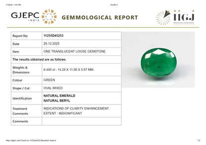 Natural Zambian Emerald (Panna) 6.44 Carats