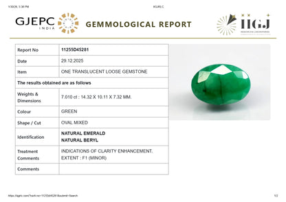Natural Zambian Emerald (Panna) 7.01 Carats