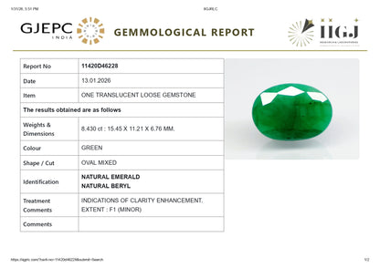 Natural Zambian Emerald (Panna) 8.43 Carats