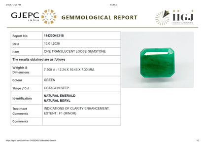 Natural Zambian Emerald (Panna) 7.50 Carats