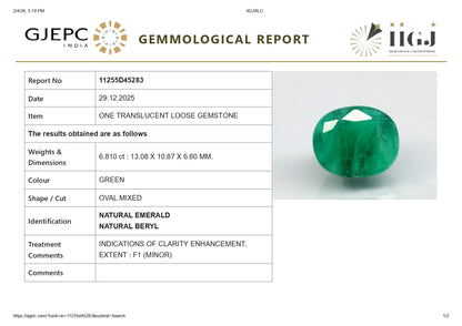 Natural Zambian Emerald (Panna) 6.81 Carats
