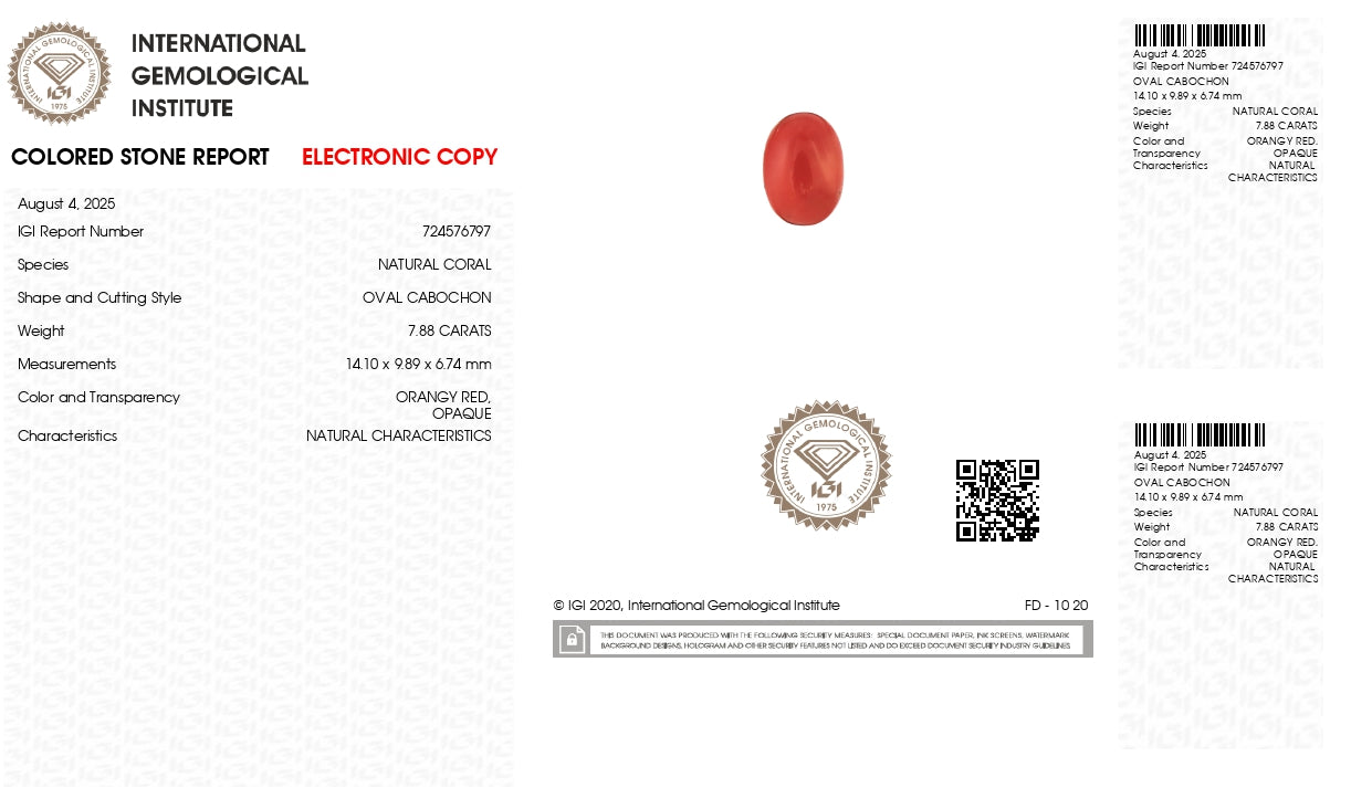 Natural Italian Red Coral (Moonga) 7.88 Carats