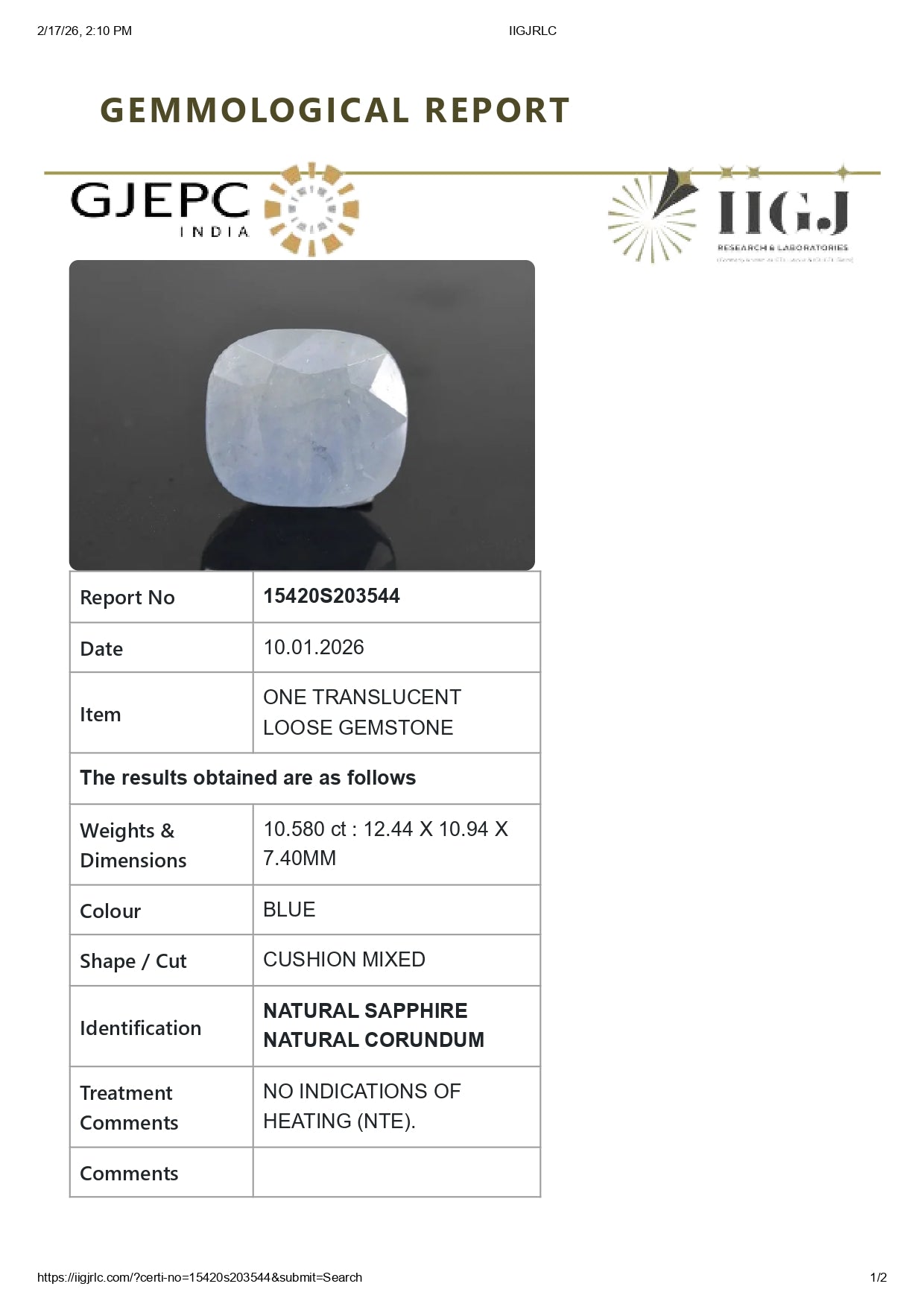 Natural Blue Sapphire (Neelam) 10.58 Carats