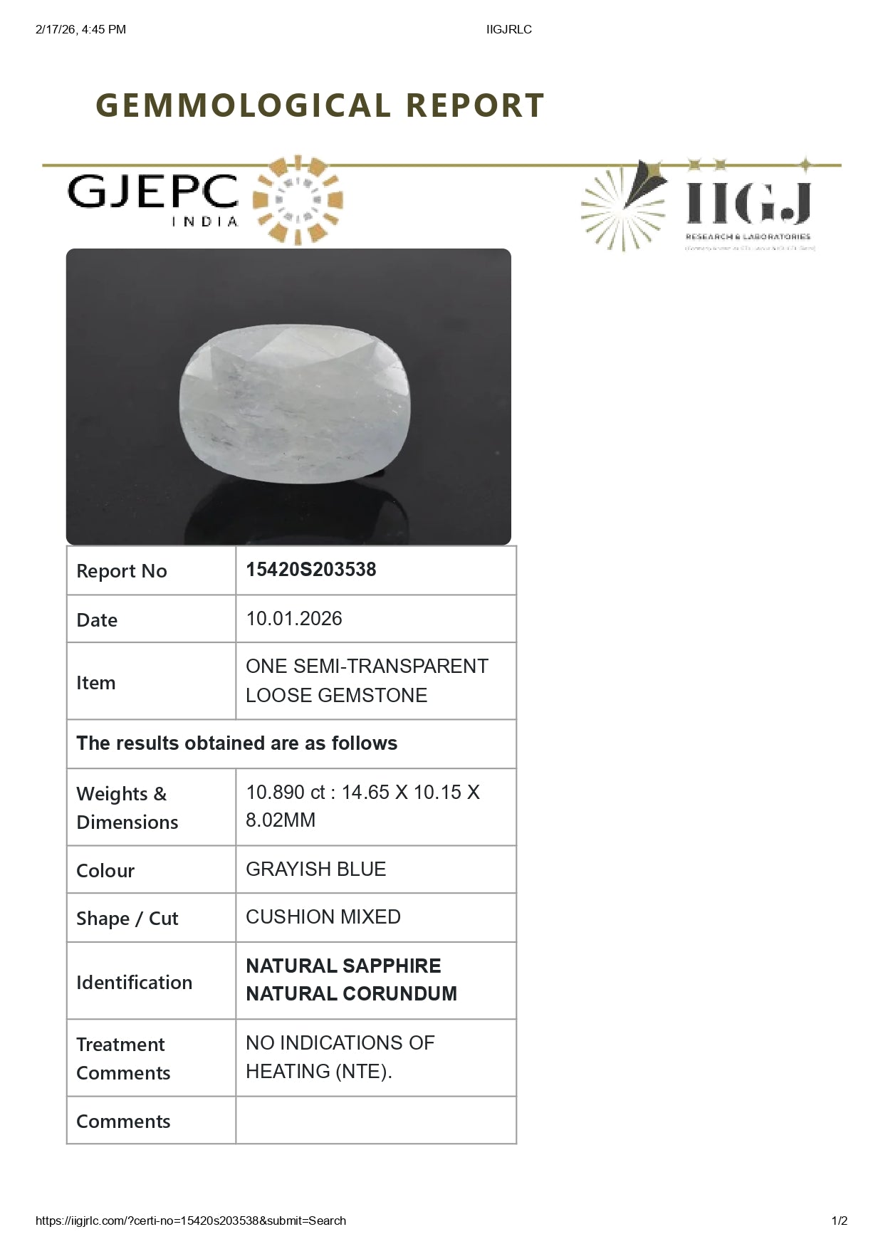 Natural Blue Sapphire (Neelam) 10.89 Carats