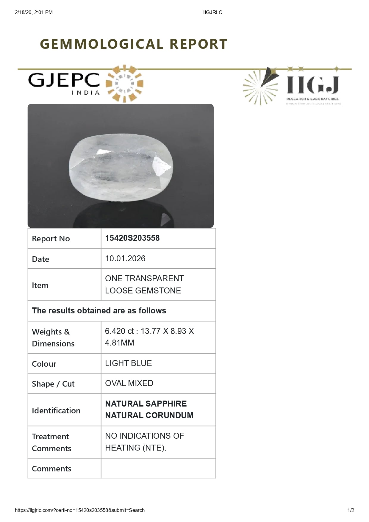 Natural Blue Sapphire (Neelam) 6.42 Carats