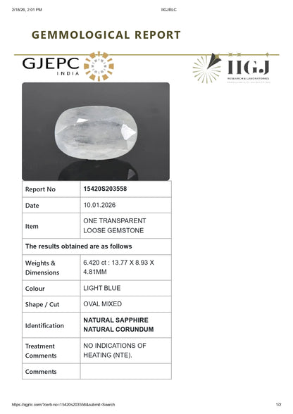 Natural Blue Sapphire (Neelam) 6.42 Carats