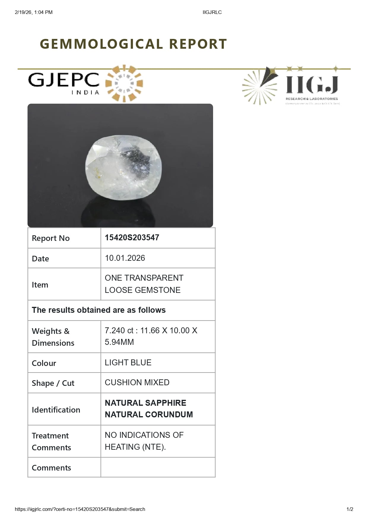 Natural Blue Sapphire (Neelam) 7.24 Carats