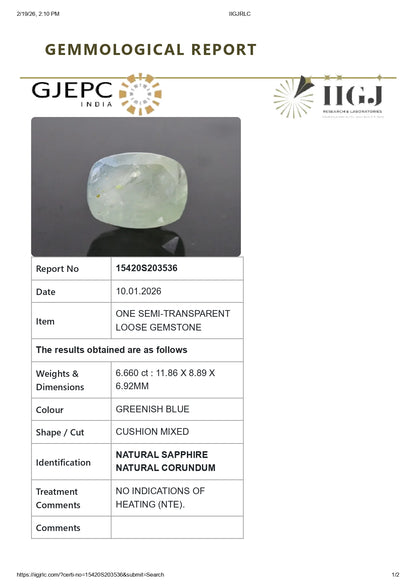 Natural Blue Sapphire (Neelam) 6.66 Carats