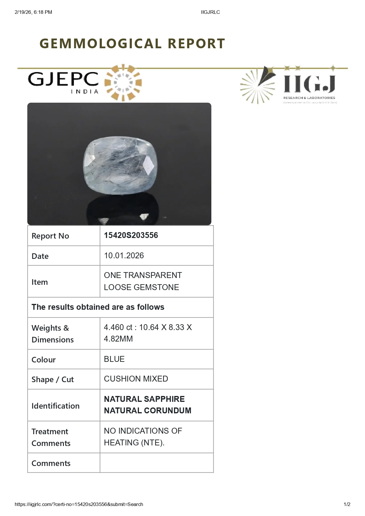 Natural Blue Sapphire (Neelam) 4.46 Carats