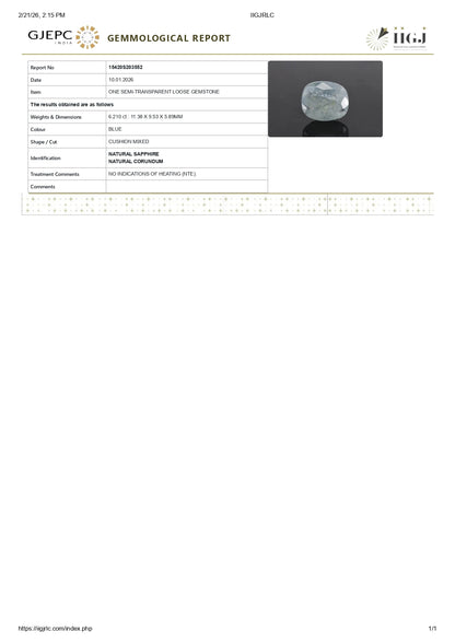 Natural Blue Sapphire (Neelam) 6.21 Carats