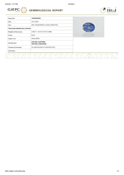 Natural Blue Sapphire (Neelam) 3.00 Carats