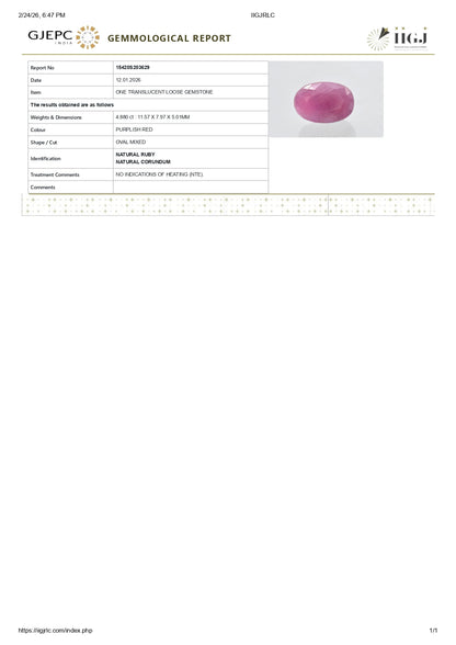 Natural African Ruby (Manik) 4.88 Carats