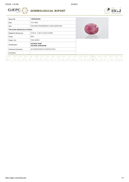 Natural Ruby (Manik) 6.74 Carats