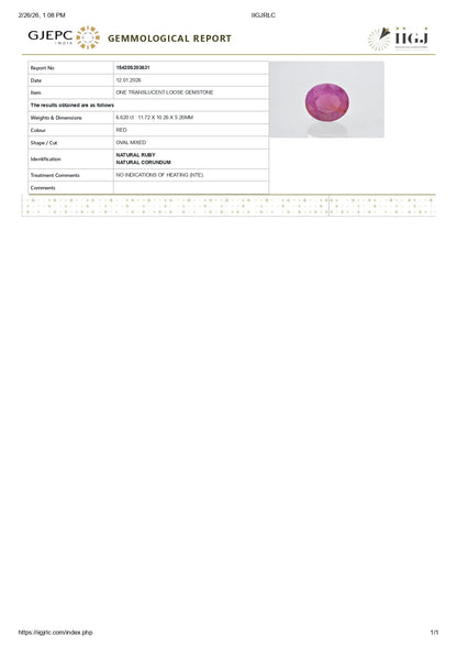 Natural African Ruby (Manik) 6.62 Carats