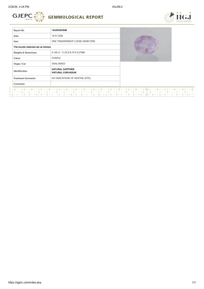 Natural Purple Sapphire 6.14 Carats
