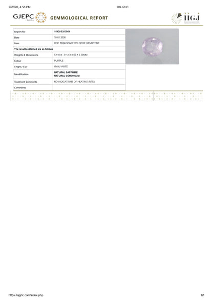 Natural Purple Sapphire 5.11 Carats