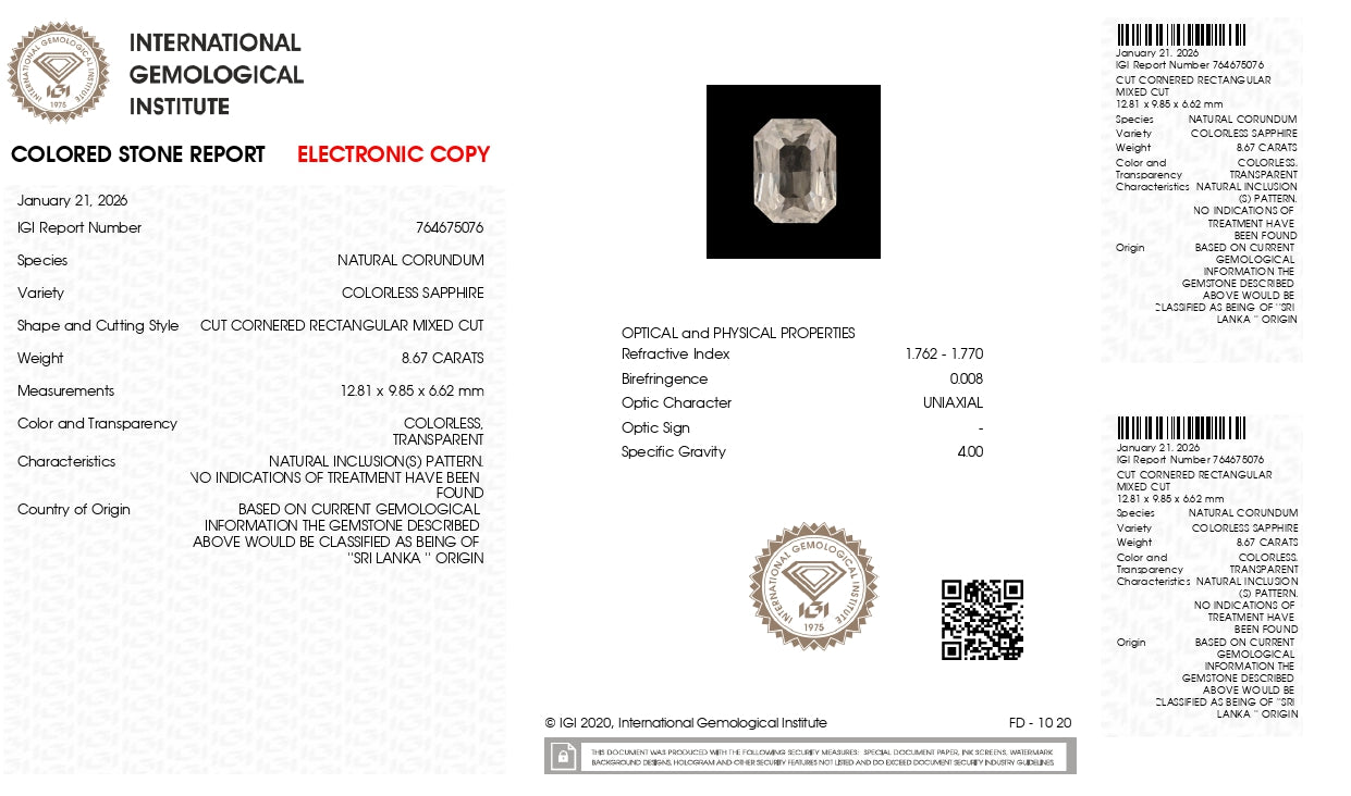 Natural White Sapphire 8.67 Carats