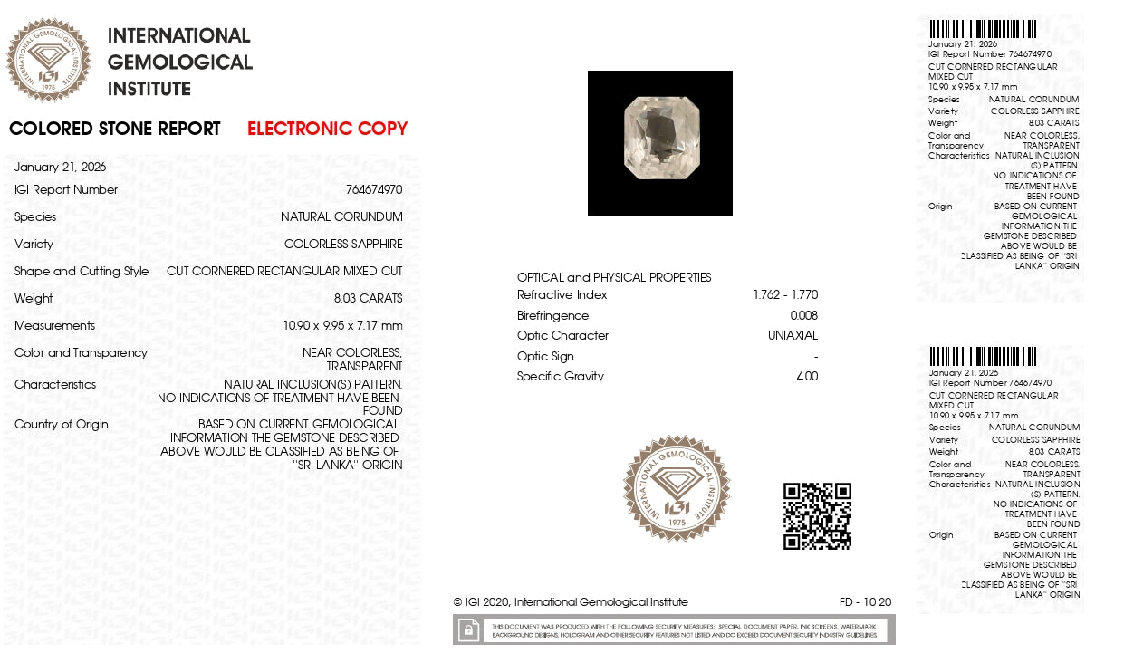 Natural White Sapphire 8.03 Carats