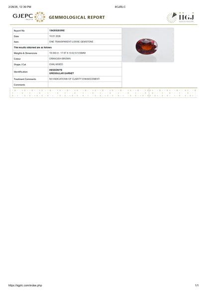 Natural Hessonite (Gomed) 18.33 Carats