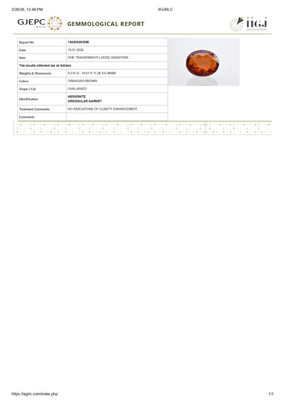Natural Hessonite (Gomed) 9.21 Carats
