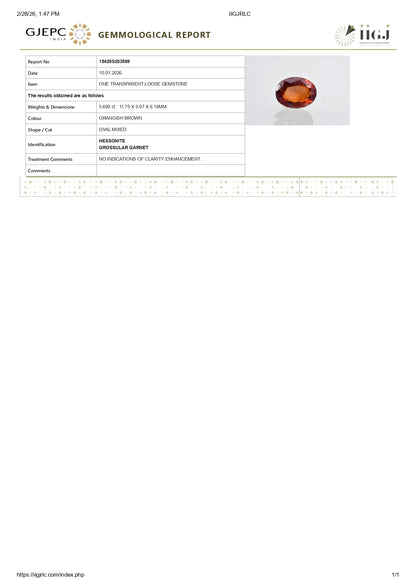 Natural Hessonite (Gomed) 5.60 Carats