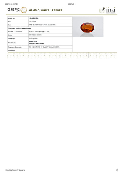 Natural Sri-Lankan Hessonite (Gomed) 6.04 Carats