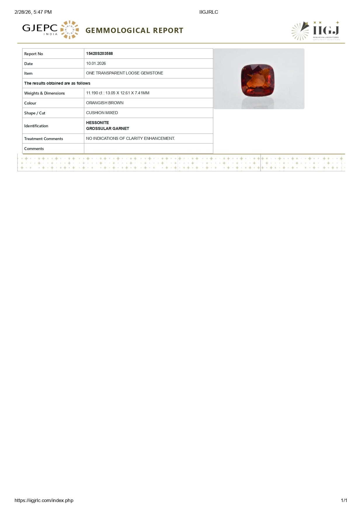 Natural Sri-Lankan Hessonite (Gomed) 11.19 Carats