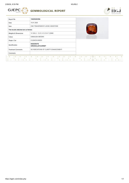 Natural Sri-Lankan Hessonite (Gomed) 12.10 Carats