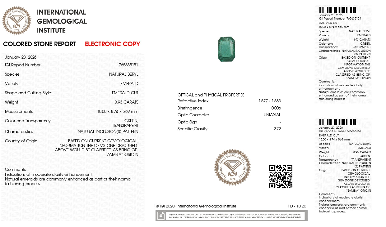 Natural Zambian Emerald (Panna) 3.93 Carats