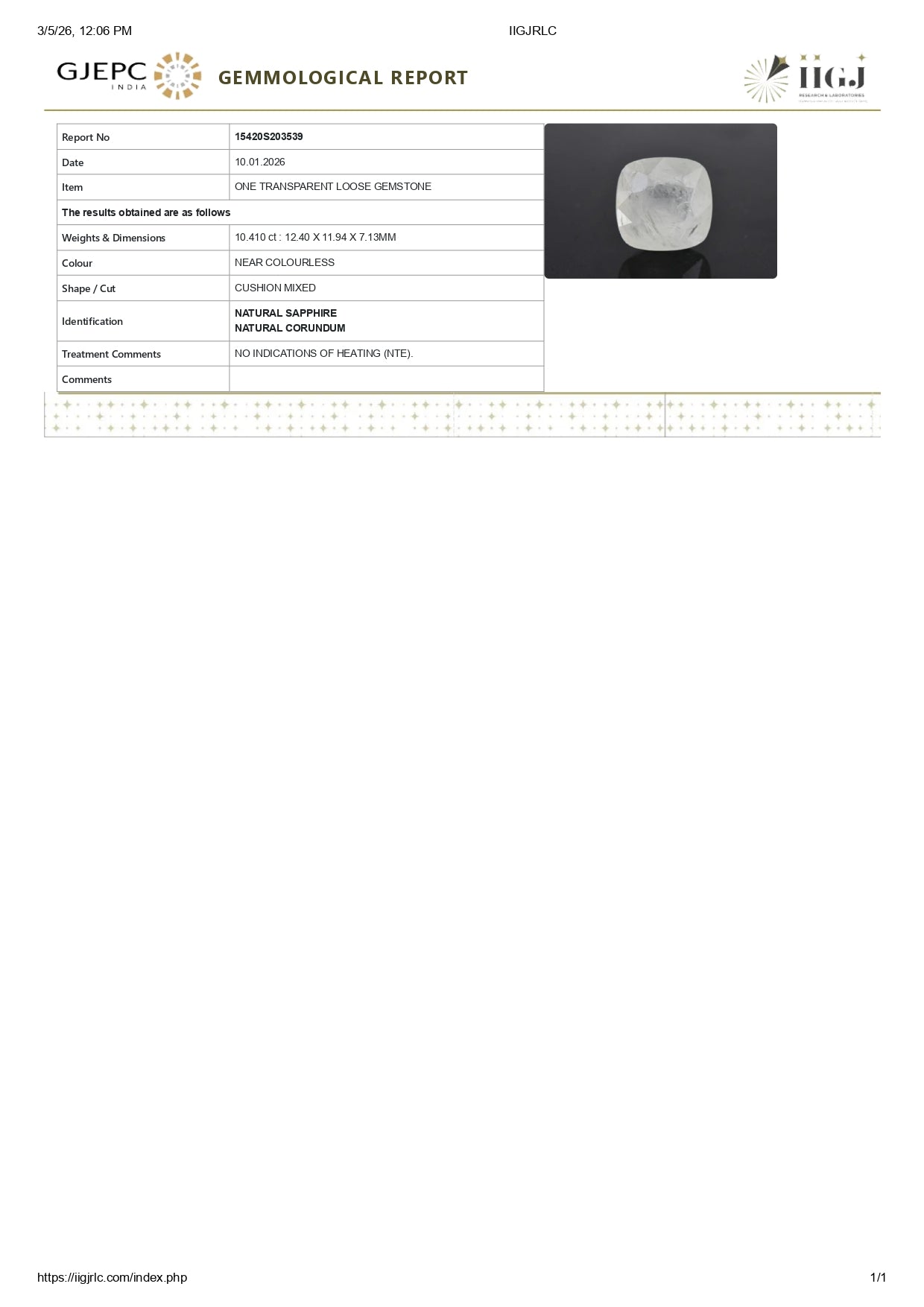 Natural White Sapphire 10.41 Carats
