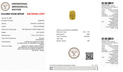 Natural Yellow Sapphire (Pukhraj) 4.93  Carats