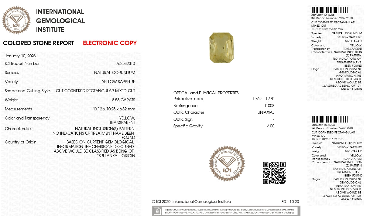 Natural Yellow Sapphire (Pukhraj) 8.58 Carats