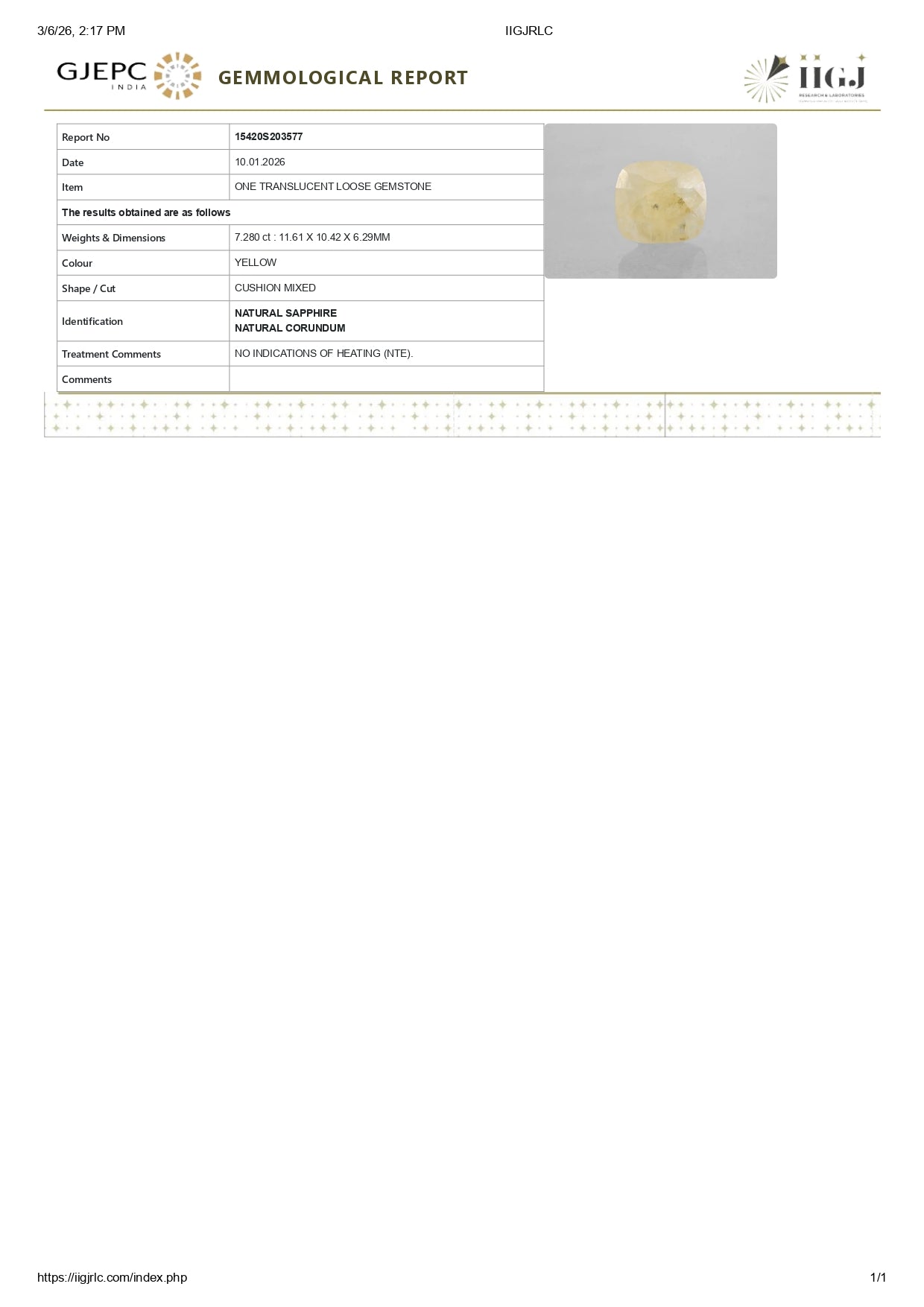 Natural Yellow Sapphire (Pukhraj) 7.28 Carats
