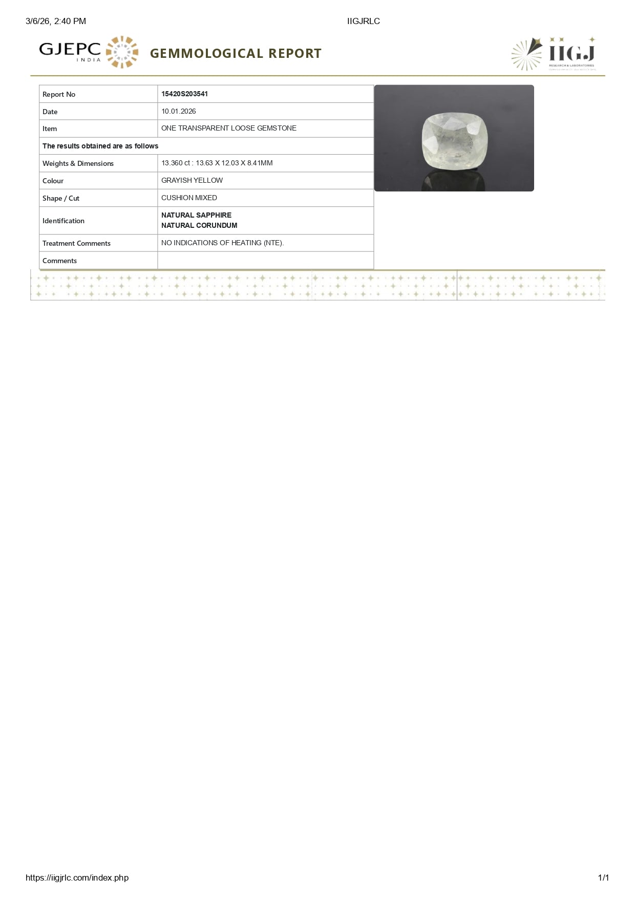 Natural Yellow Sapphire (Pukhraj) 13.36 Carats