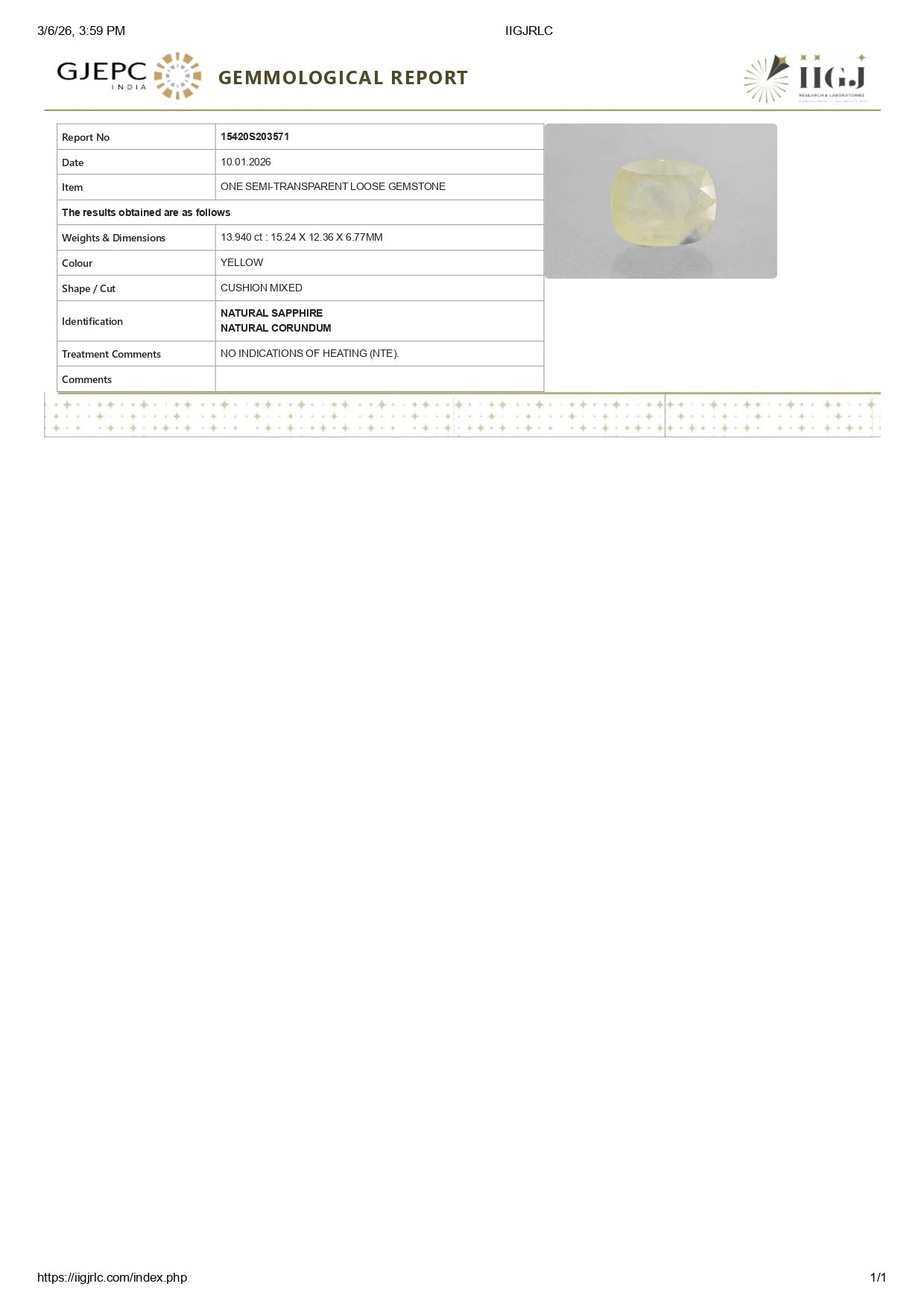 Natural Yellow Sapphire (Pukhraj) 13.94 Carats