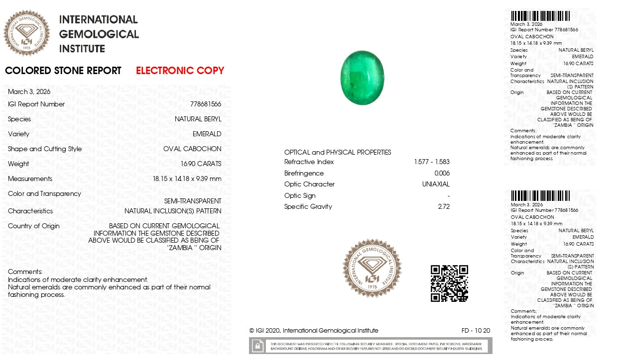 Natural Zambian Emerald (Panna) 16.90 Carats