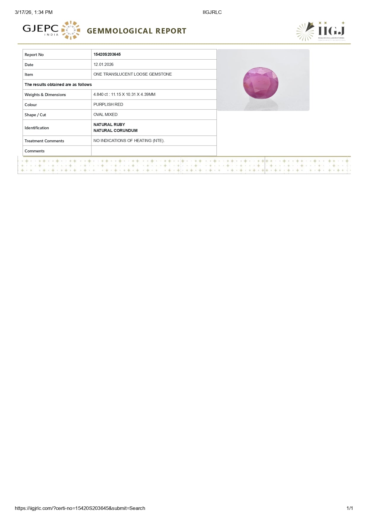 Natural African Ruby (Manik) 4.84 Carats