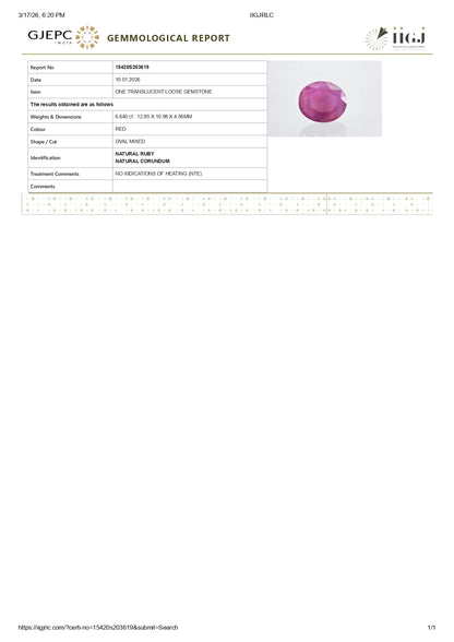 Natural African Ruby (Manik) 6.64 Carats