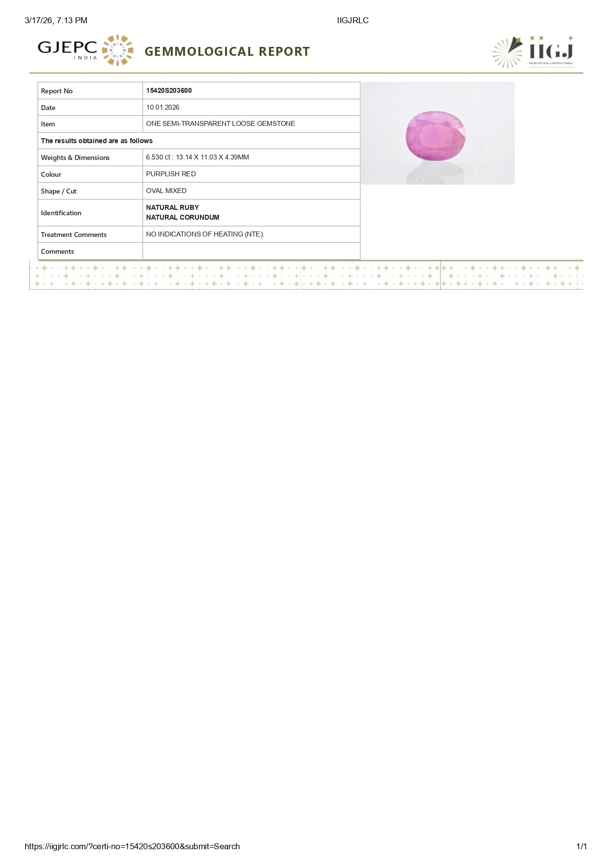 Natural African Ruby (Manik) 6.53 Carats