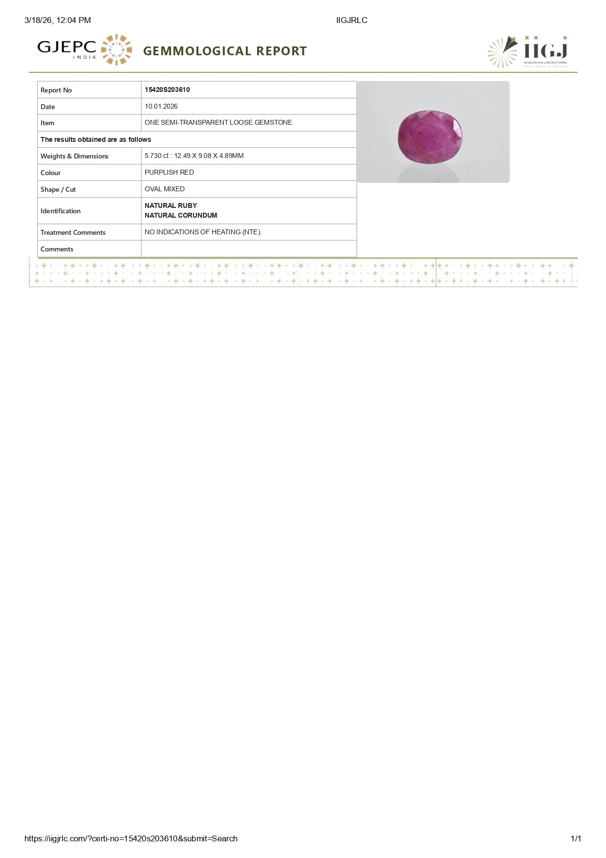 Natural African Ruby (Manik) 5.73 Carats