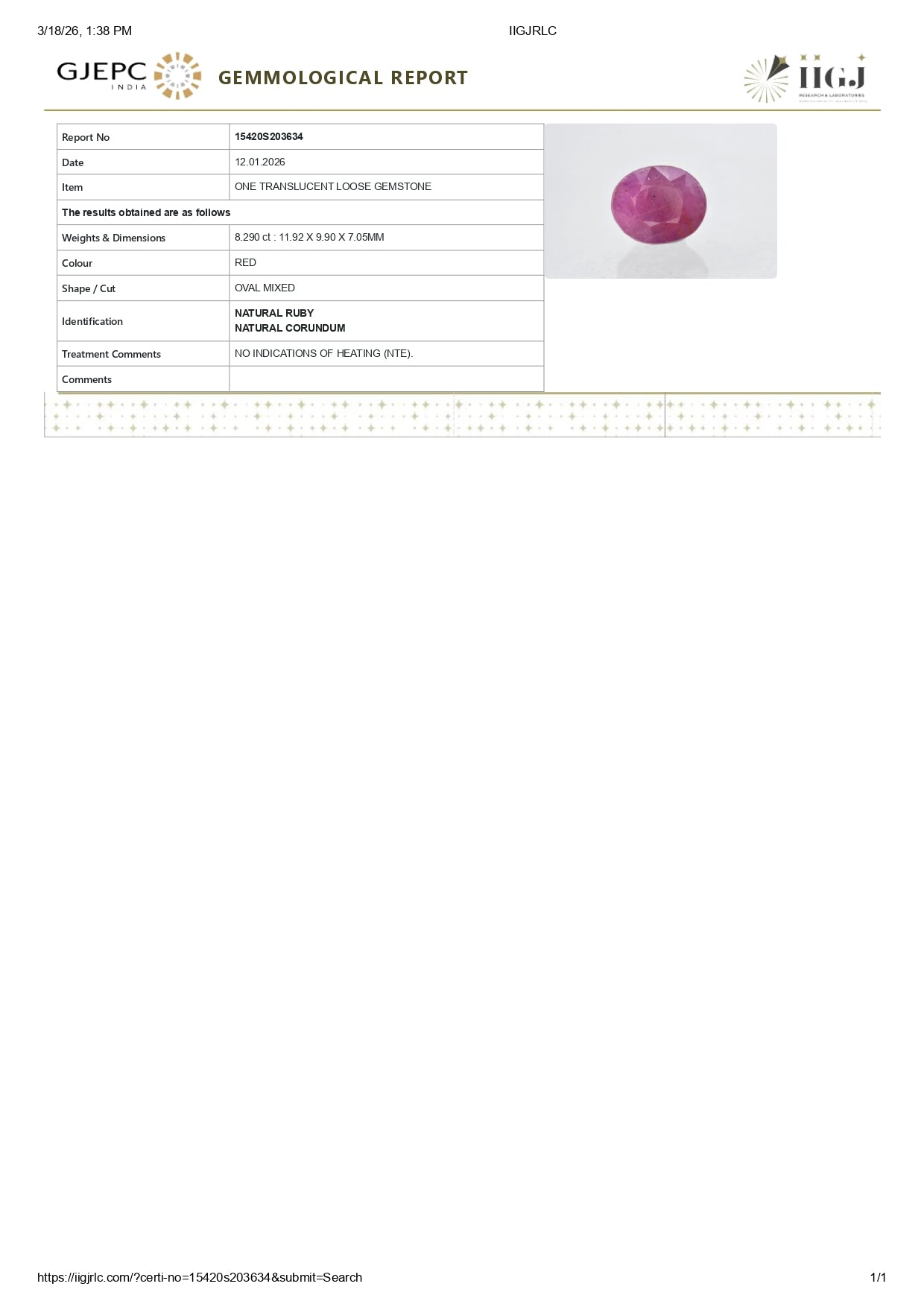 Natural African Ruby (Manik) 8.29 Carats