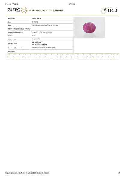 Natural African Ruby (Manik) 8.29 Carats